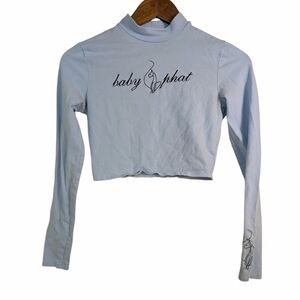 VINTAGE Y2K Baby Phat Early 2000s Baby Blue Cropped Long Sleeve Top